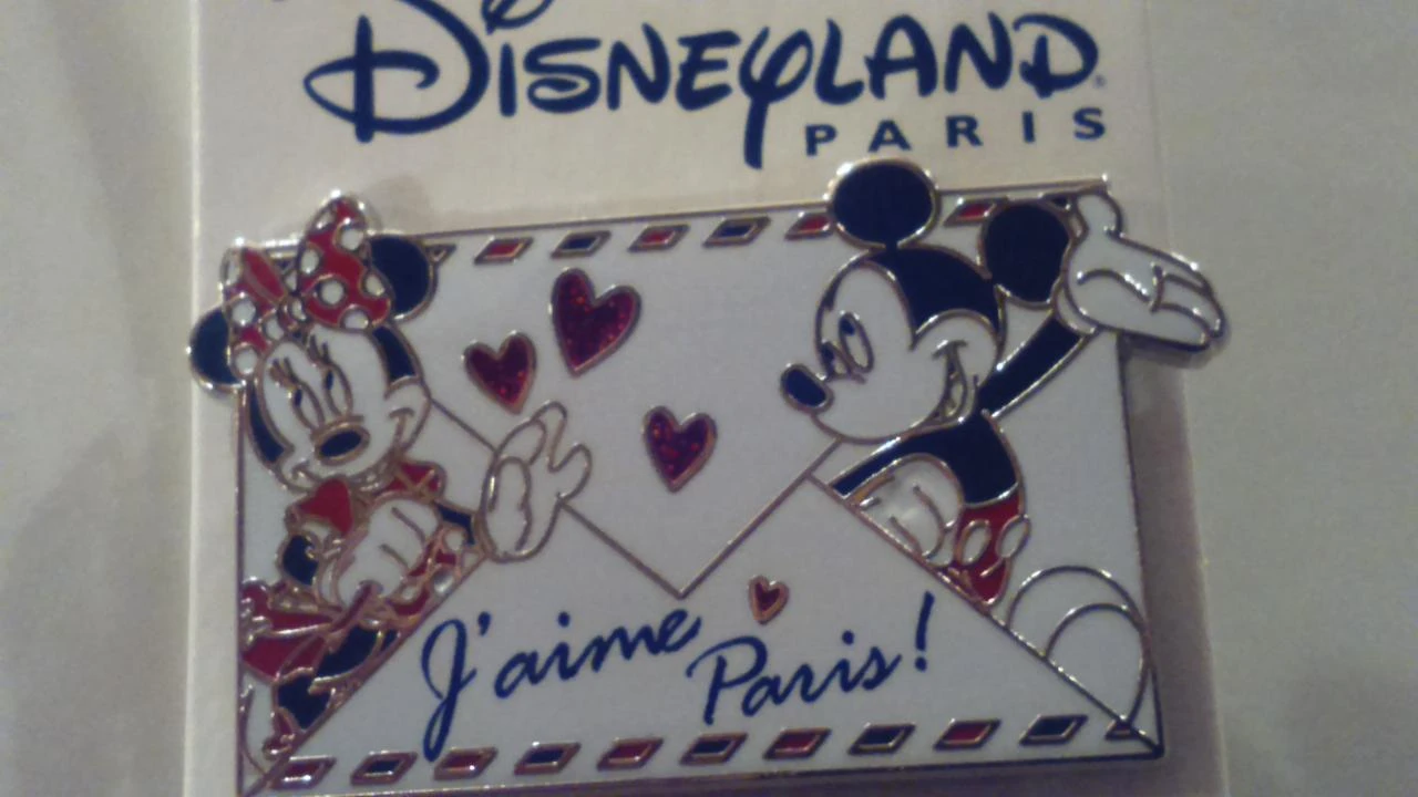 Rare Pins disney Disneyland Paris : enveloppe Mickey Minnie J'aime Paris